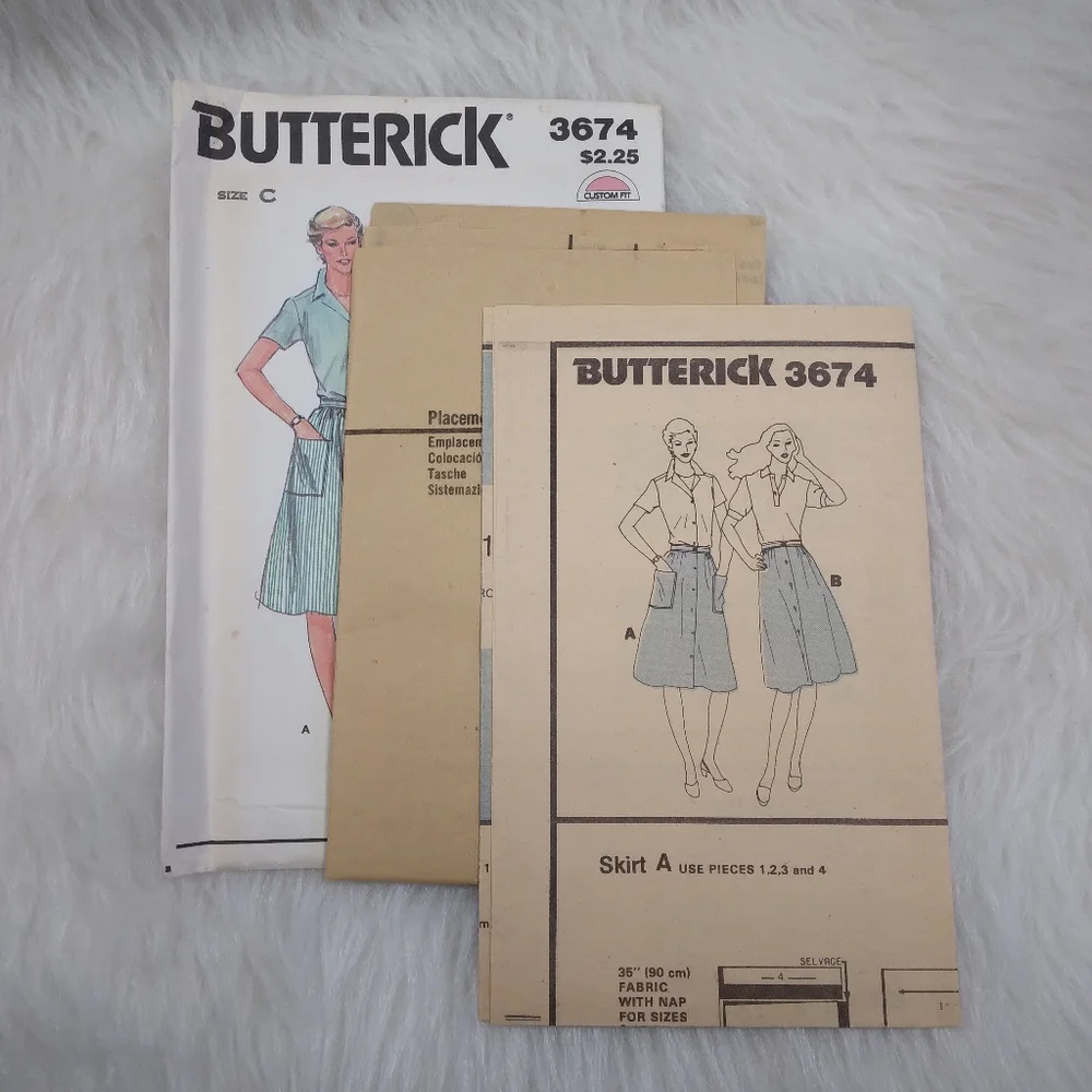 BUTTERICK 3674 SZ 14-18, Misses Button Front Skirt With Waistband And Pockets